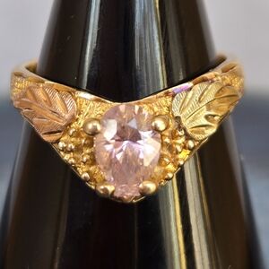Vintage Black Hills Gold "Pink Ice" Pear Shaped Stone Ring